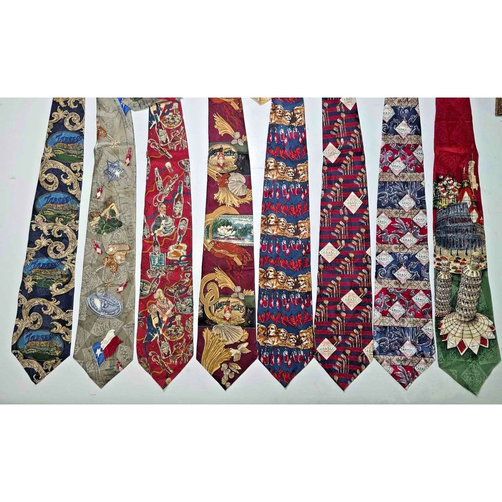 Tabasco Hot Sauce Silk Tie Set of 8 Red Black Green Blue Gray Chilis Ties